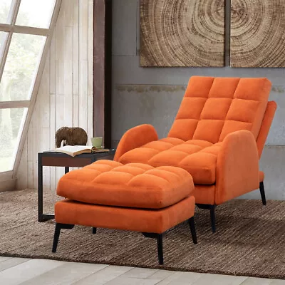 Matt Velvet Recliner Armchair With Footstool Reclining Lazy Chair Sleeper Sofa • £215.95