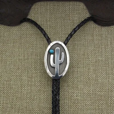 Sterling Silver Saguaro With Turquoise Bolo Tie By Jose Campos • $225