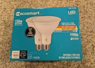 EcoSmart 2-Pack 150W Repl. 19.5w PAR38 Dimmable CEC LED Color Selectable Bulbs • $22.99