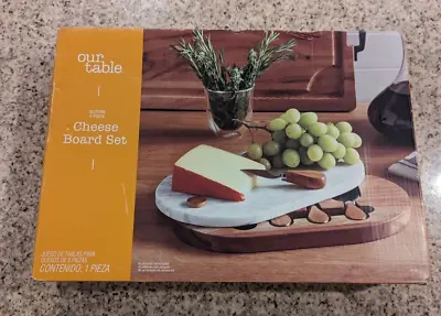 Our Table~Hayden Marble Cheese Board Set W/ Knives In Natural White ~12.5”x7.5” • $28.55