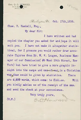 General Oliver Otis Howard SIGNED AUTOGRAPH Letter 1898 Medal Of Honor • $249.95