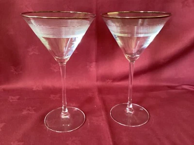 £9.99 • Buy Pair Of Ralph Lauren   Martini Cocktail Glasses Gold Rim