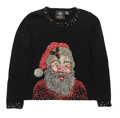 Michael Simon Sweater Women M Black Pullover Christmas Santa Holiday Event Beads • $74.95