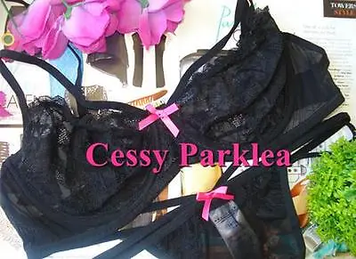 WM24   PEACOCKS  Black Lace Mesh Wire Strapped Cup Bra Set W/Thong 14-18 D/DD AU • $12.95