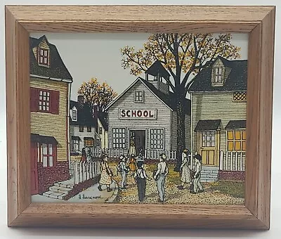 H. Hargrove School House Framed Canvas Oil Painting Signed  • $27.11