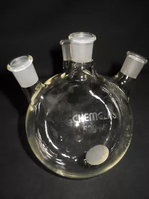 Chemglass 14/20 Joints Glass Angled 4-Neck 500mL Round Bottom Distilling Flask • $49.99