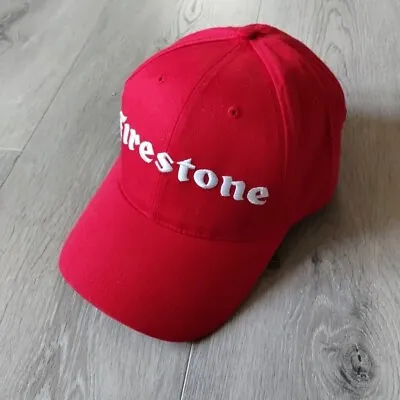 Firestone Tires Hat Baseball Cap Snapback Red White Spell Out Adjustable Strap • $9.59