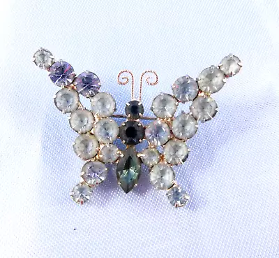 Vintage Blue Rhinestone Butterfly Pin Brooch Insect Prong Set Stones • $10