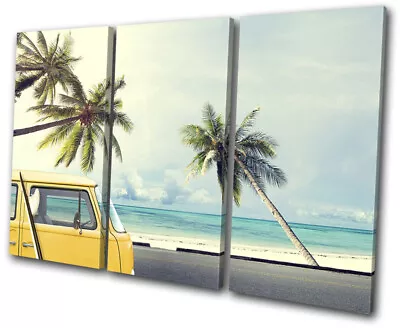 Camper Van Surfing Gift Sunset Seascape TREBLE CANVAS WALL ART Picture Print • £49.99