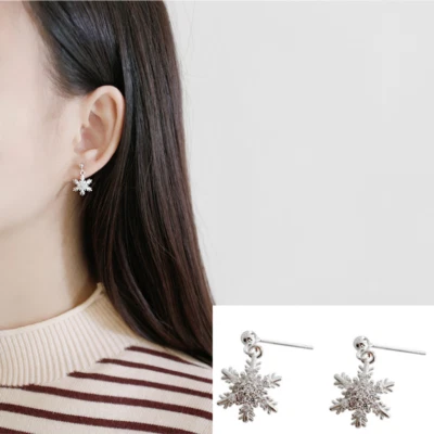 $12.95 • Buy 925 Sterling Silver Snowflake Cubic Zirconia Ball Dangle Stud Earrings Gift PE36