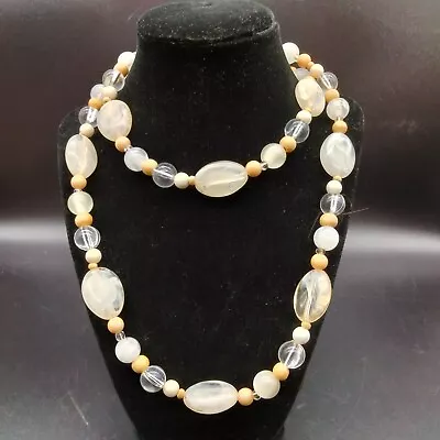 White Acrylic Beaded Chunky Funky Statement 32  Necklace VTG Estate Statement • $15.99