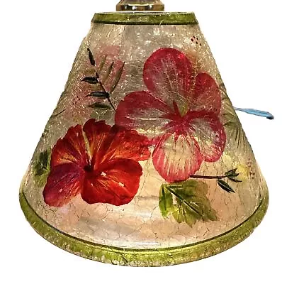 Vintage YANKEE CANDLE SHADE Red Hawaiian Hibiscus Flower Crackle Glass • $20