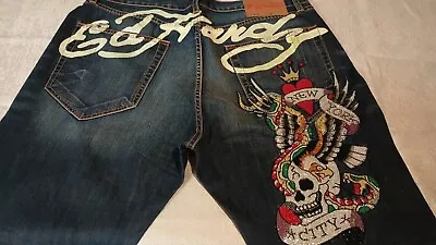 Ultra Rare Vintage Y2k Ed Hardy Jeans Skull Jeweled Rhinestones 100% Authentic  • $300