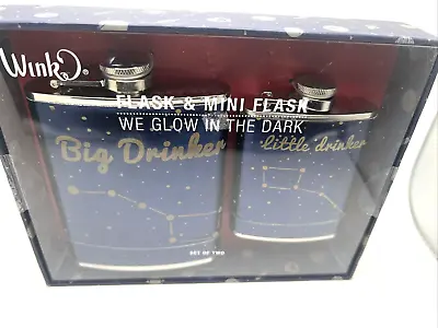 Wink Flask & Mini Flask Stainless Steel Whiskey Big Drinker Little Drinker New • $17.99