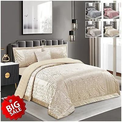 3 Piece Velvet Jacquard Bedspread Quilted Bed Throw Pillow Sham Double King Size • £54.96