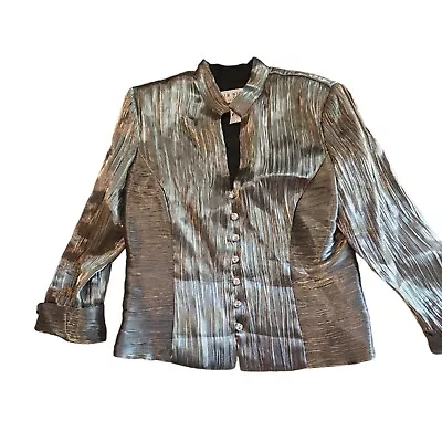 J. R. NITES By CALIENDO Women's Metallic Green Blouse/Jacket Long Sleeves Sz 12 • $19.99