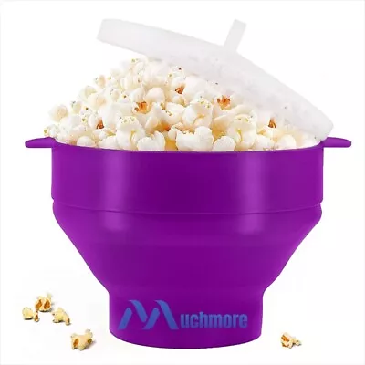 Silicone Microwave Popcorn Popper Bowl With Lid For Home Microwave Popcorn Maker • $11.99