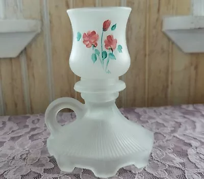 Vintage Victorian Satin Glass Floral Votive Candle Holder Hand Painted Frosted • $12