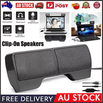 Speakers USB Power Clip-On Computer Stereo Sound Bar 3.5mm For Desktop Laptop PC • $15.86