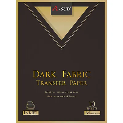 A-SUB Inkjet Iron On T Shirt Transfer Paper For Dark Fabrics A4 10 Sheets • £9.99