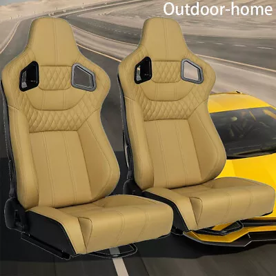 2Pcs Universal Bucket Seats Reclinable PVC Leather Racing Seats W/ Dual Slider • $299.99