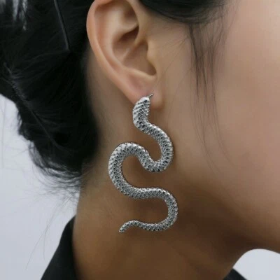 £5.99 • Buy Big Snake Silver Earrings Extra Large Medusa Goddess Costume Outfit Robe Dress