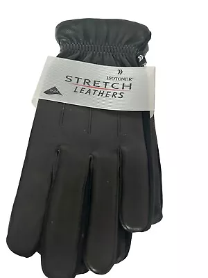 Isotoner Mens Classic Stretch Genuine Leather Gloves Size Medium Large Lined NWT • $24.99