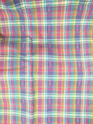 1 5/8 Yd. Pastel Madras Plaid With Small Pink  Flowers Fabric • $7