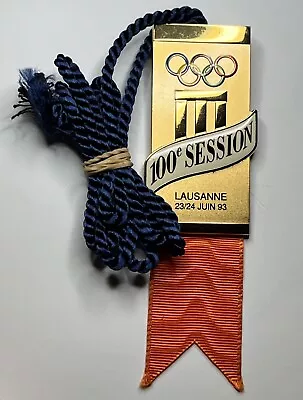 100th IOC Session Badge ~ 1993 Lausanne ~ Olympic ~ Orange Ribbon • $79