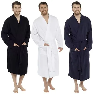 Mens 100% Cotton Waffle Robe Dressing Gown Wrap Black Navy White • £19.95