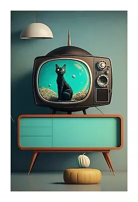 1950s Cat TV - A Mid Century Modern Atomic Age TV With A Cat TVC11 • $19.99