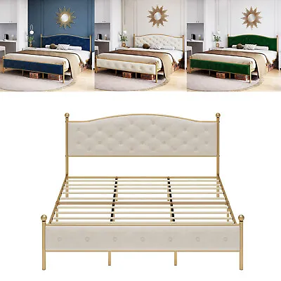 Metal Bed Frame Modern Upholstered Platform Bed With Button Tufted Headboard • $300.83