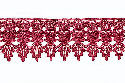 3  Burgundy Maroon Embroidered Venice Lace Trim Floral Guipure Trimming By Yard • $11.99