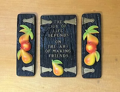 3 Pc. Vintage Miller Studio Chalkware 1977 Wall Plaques W/Apples & Pears • $25