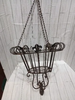 Vintage Iron Hanging Planter Leaves Ornate • $49.95