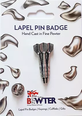 3 DARTS Lapel Pin Badge Pub Sport  Hand Cast British Pewter Pin S13 • £6.59