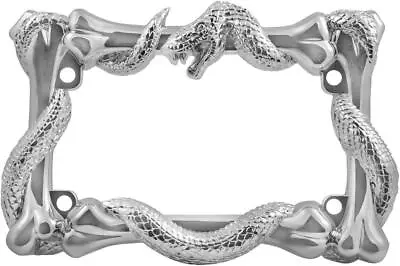 Motorcycle License Plate Frame USA Size 3D Viper Snake On Bones Chrome Finish • $14.95