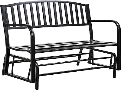 Metal Outdoor Glider Bench Waterproof Patio Porch Black  • $196.52