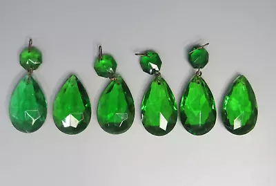 6 Vintage Antique Emerald Green Chandelier Crystal Prisms Restoration 1.50  EB35 • $32.95