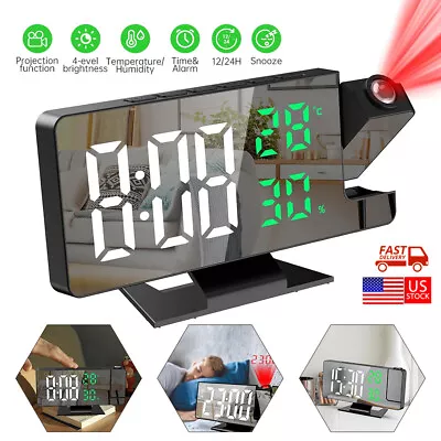 LED Projection Alarm Clock Digital Clock Projector Temperature Display Snooze • $16.39