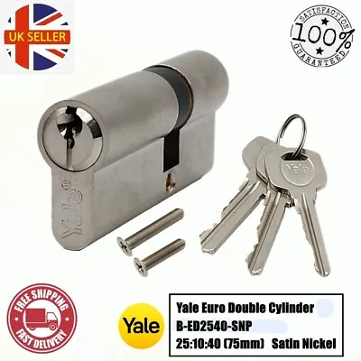 Yale Euro Double Cylinder Door Lock UPVC Front Doors Indoor Nickel 25:10:40/75mm • £9.95