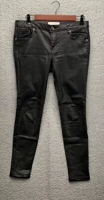 ZARA Black Wax Finish Stretch Jeans Mid Rise Slim Fit Women’s Size 6 • £17.10