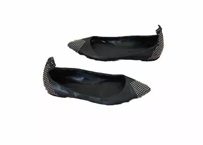 Zara Woman Silver Studded Pointed Toe Black Flats 7.5 US 38 EU • $24.99
