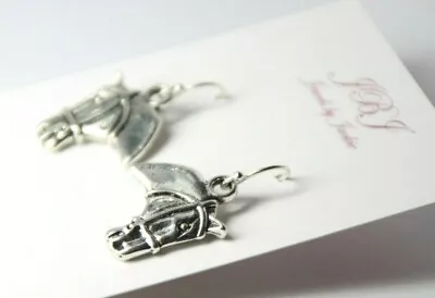 Horse Head Earrings Country Dangle .925 Sterling Silver Hooks Pewter Charms • $7.24