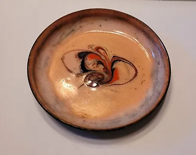 Vintage MCM Enamel Over Copper Trinket Dish 2.75  Wide Abstract  • $15