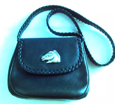 Barry Kieselstein Cord Black Pebbled Leather Horse Sterling Silver Shoulder Bag • $318