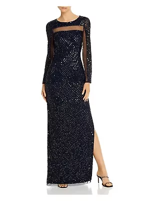 AIDAN MATTOX Womens Navy Open Back Column Long Sleeve Full-Length Gown Dress 0 • $62.99