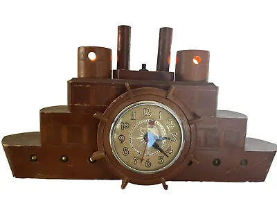 Vintage 1940s Wooden United Electric Commodore Clock Tug Paddle Boat Lights • $44.95