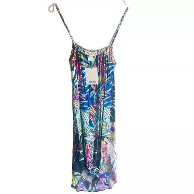 Mara Hoffman Sz XS Multicolor Tropical Floral Button Front Jardin Tie Midi Dress • $94.95