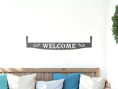 WELCOME SAW -- Metal Cross Cut Blade Sign Home Decor County Vintage Rustic Art • $39